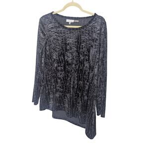 Calvin Klein Black Velvet Long Sleeve Scoop Neck Blouse Womens Size Medium